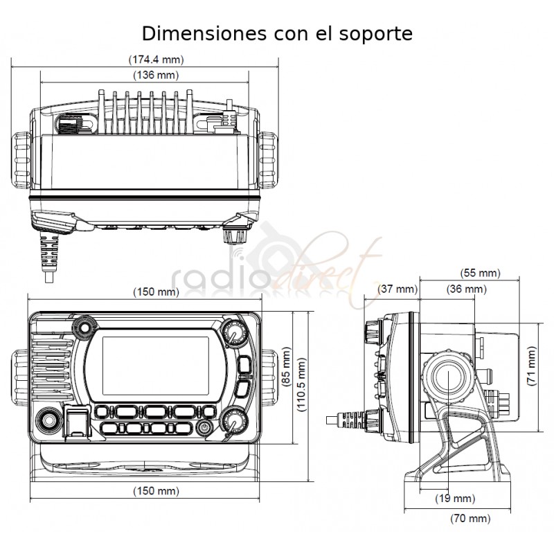 Emisora Standard Horizon GX1800GPS/E de banda marina VHF con GPS y DSC